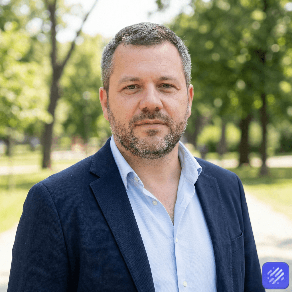 Casual outdoor AI headshot for approachable company branding