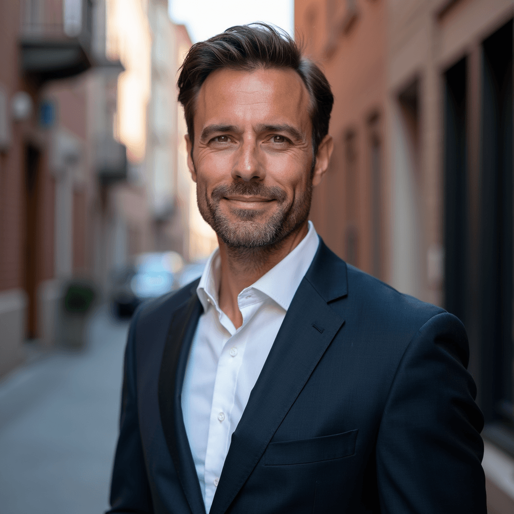 Professional AI headshot with alley with urban character and natural shadows background