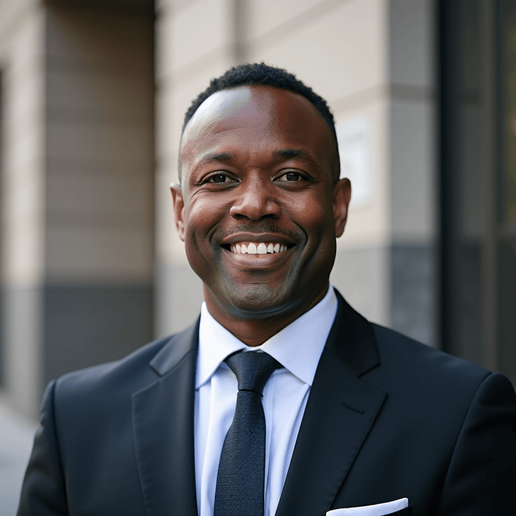 Professional AI headshot with building exterior with architectural interest background