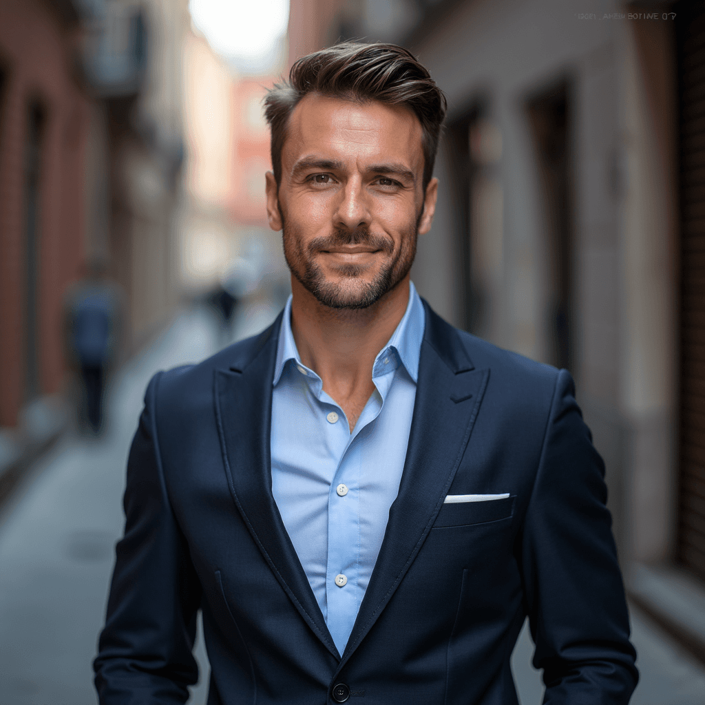 Professional AI headshot with urban alley with textured walls and natural shadows background