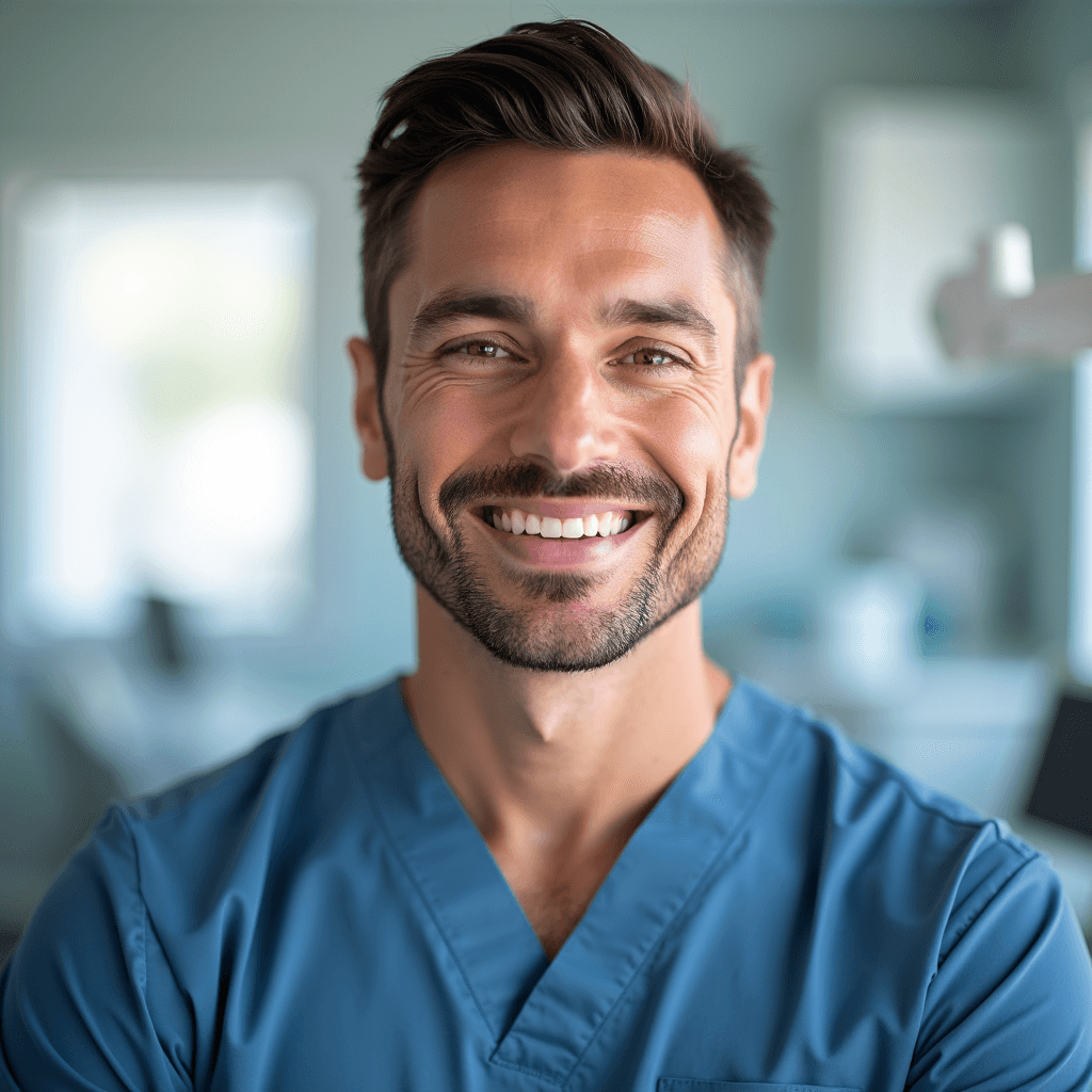 Professional AI headshot with dental office with clean professional environment background