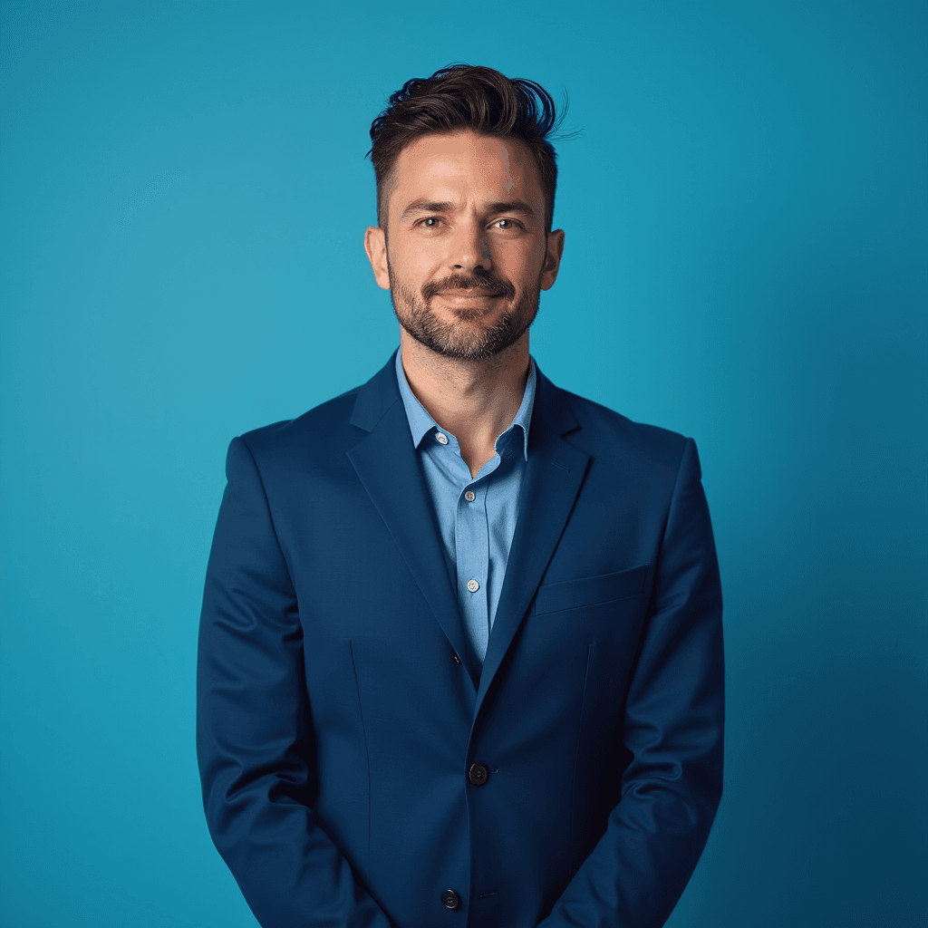 Professional AI headshot with blue background