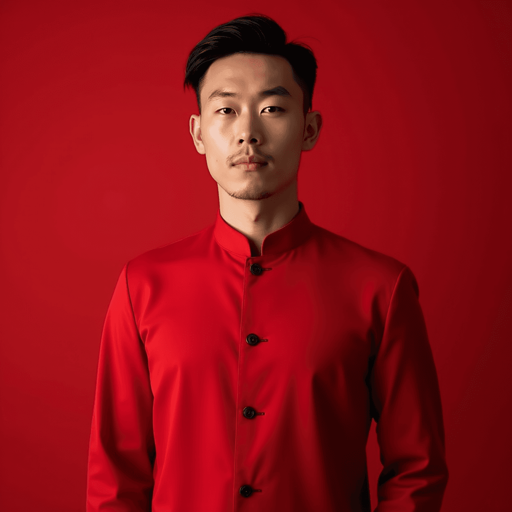 Professional AI headshot with red background