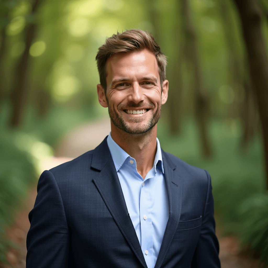 Professional AI headshot with enchanted pathway with natural atmosphere background