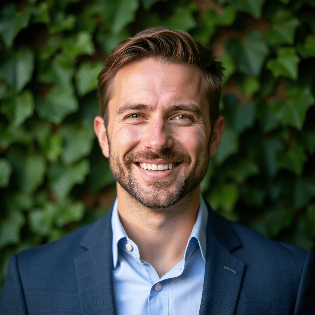 Professional AI headshot with ivy wall with natural green texture background