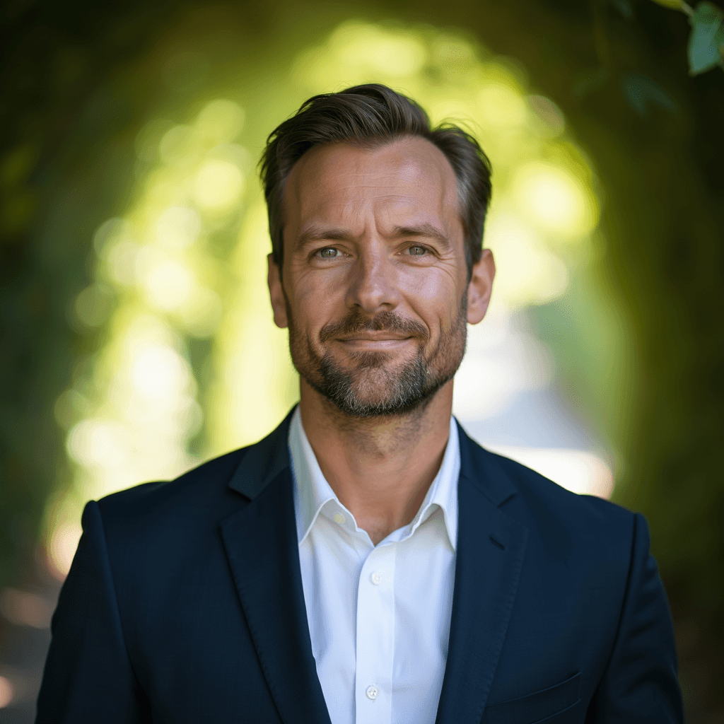 Professional AI headshot with tunnel to nature with organic framing background