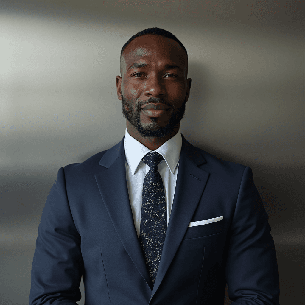 Professional AI headshot with brushed metal finish background