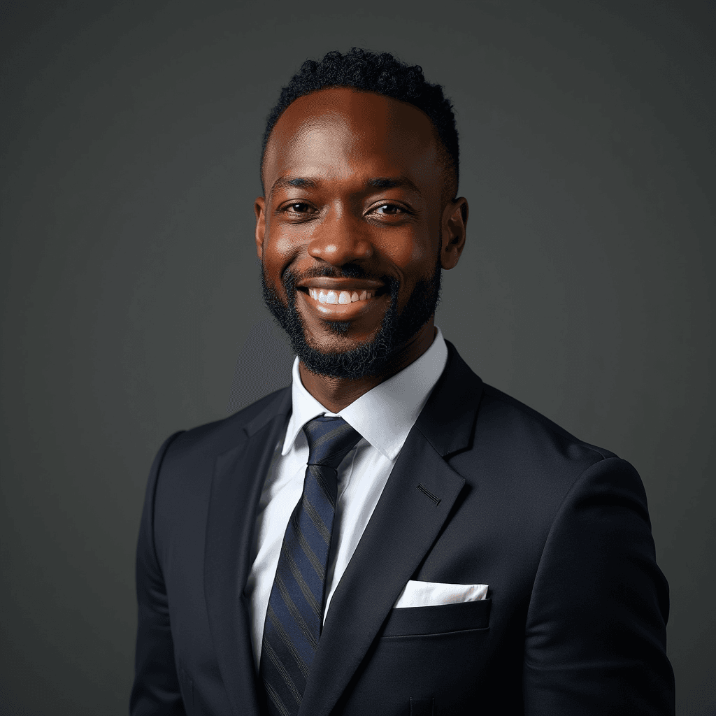 Professional AI headshot with plain solid charcoal gray background