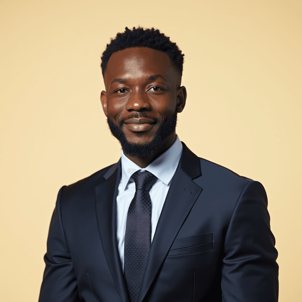 Professional AI headshot with plain solid cream background