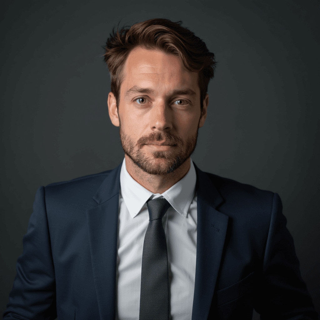 Professional AI headshot with plain solid dark gray background