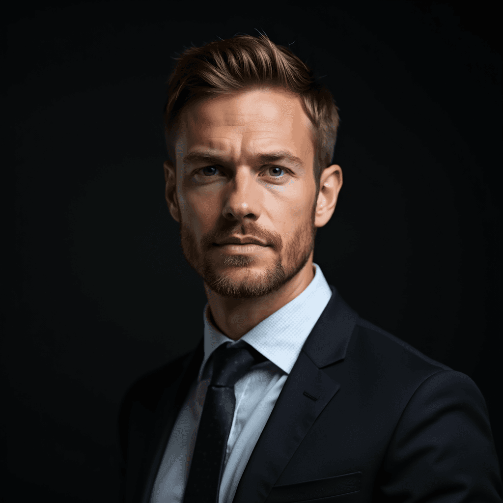 Professional AI headshot with plain solid soft black background