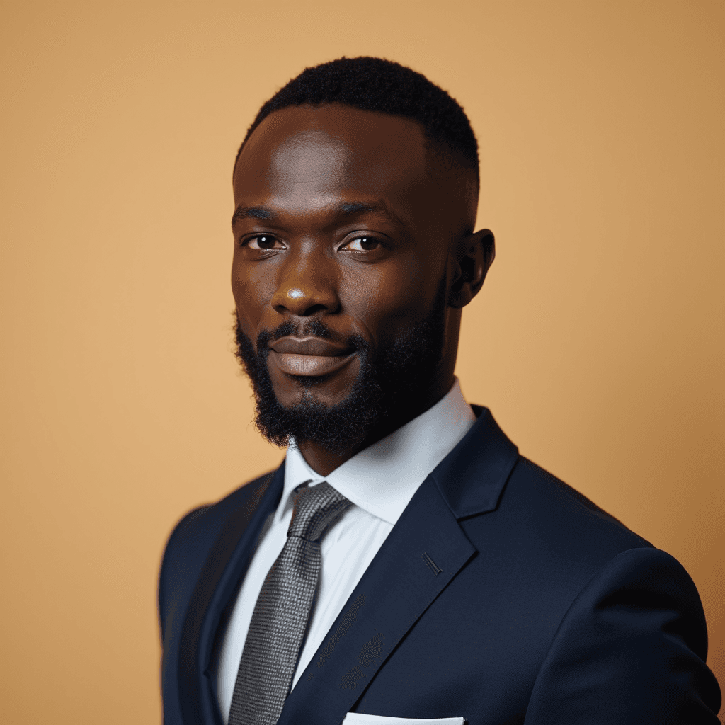 Professional AI headshot with plain solid warm beige background