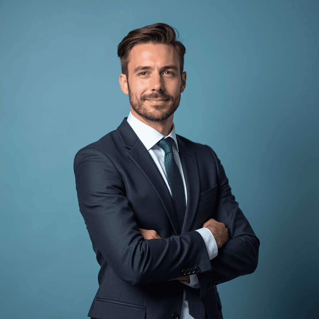 Professional AI headshot with smooth gradient blue to white background