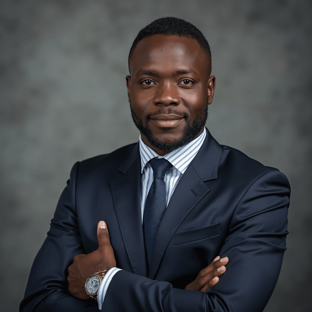 Professional AI headshot with textured gray canvas background