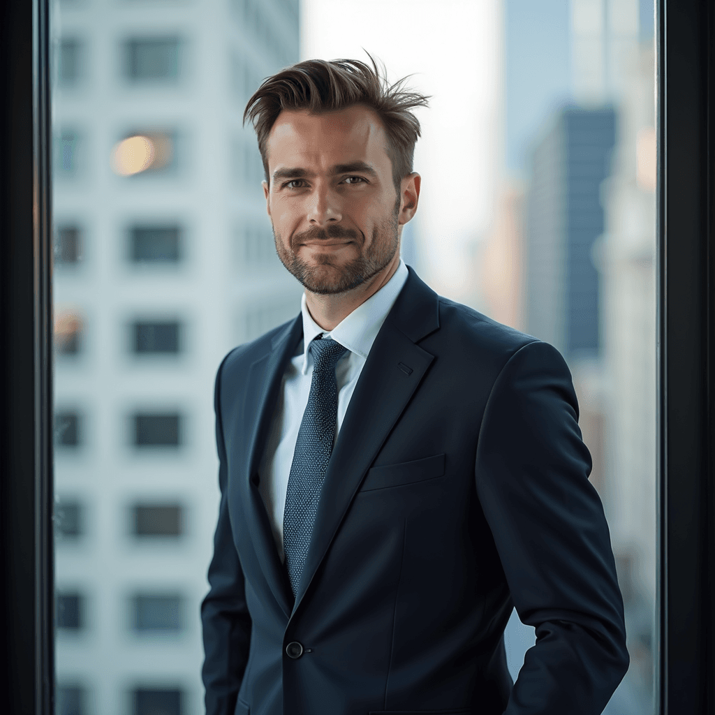 Urban window background for male real estate professional headshots