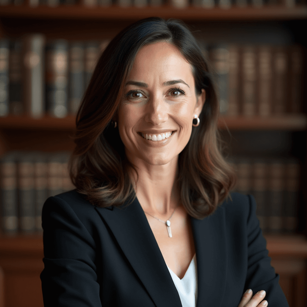 Professional AI headshot with academic office with leather-bound books background background