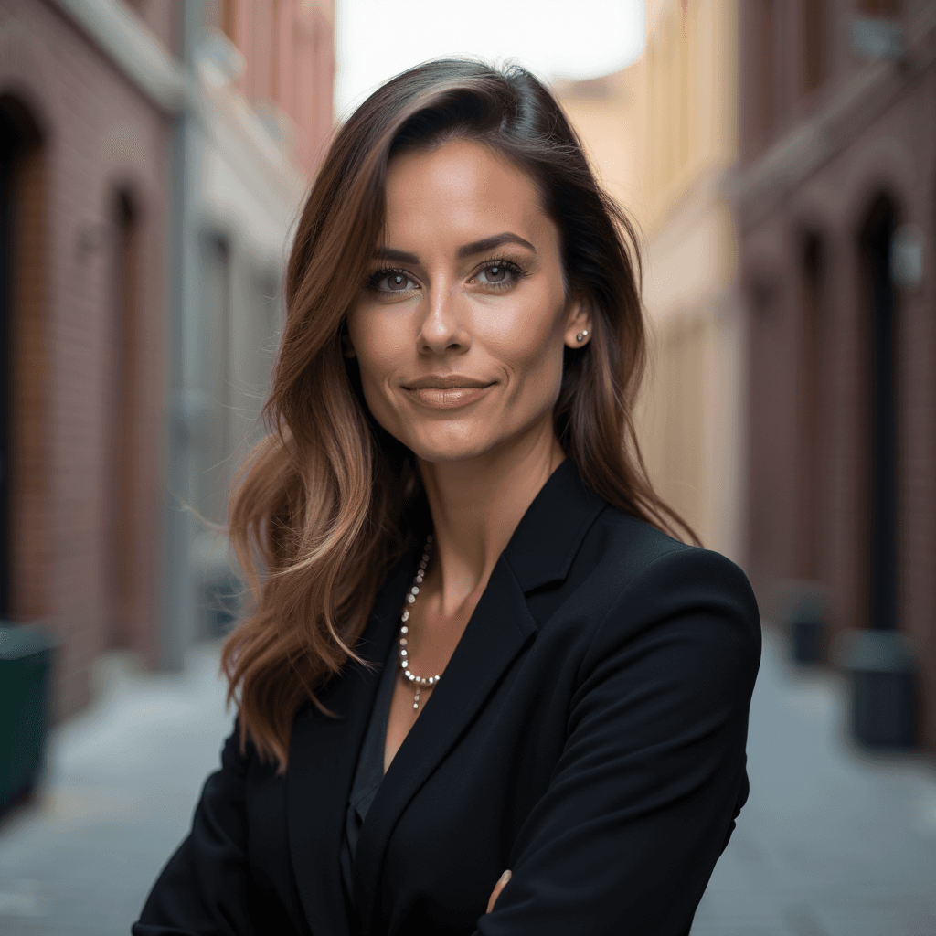 Professional AI headshot with alley with urban character and natural shadows background