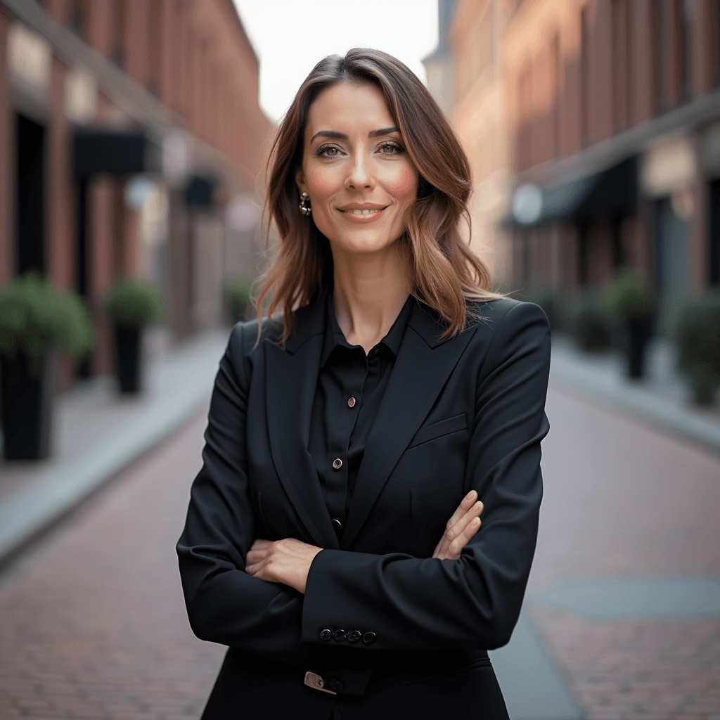 Professional AI headshot with brick street with urban character background