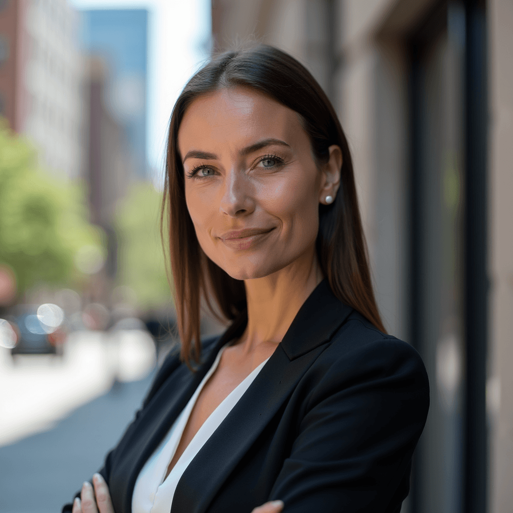 Professional AI headshot with building exterior with architectural interest background