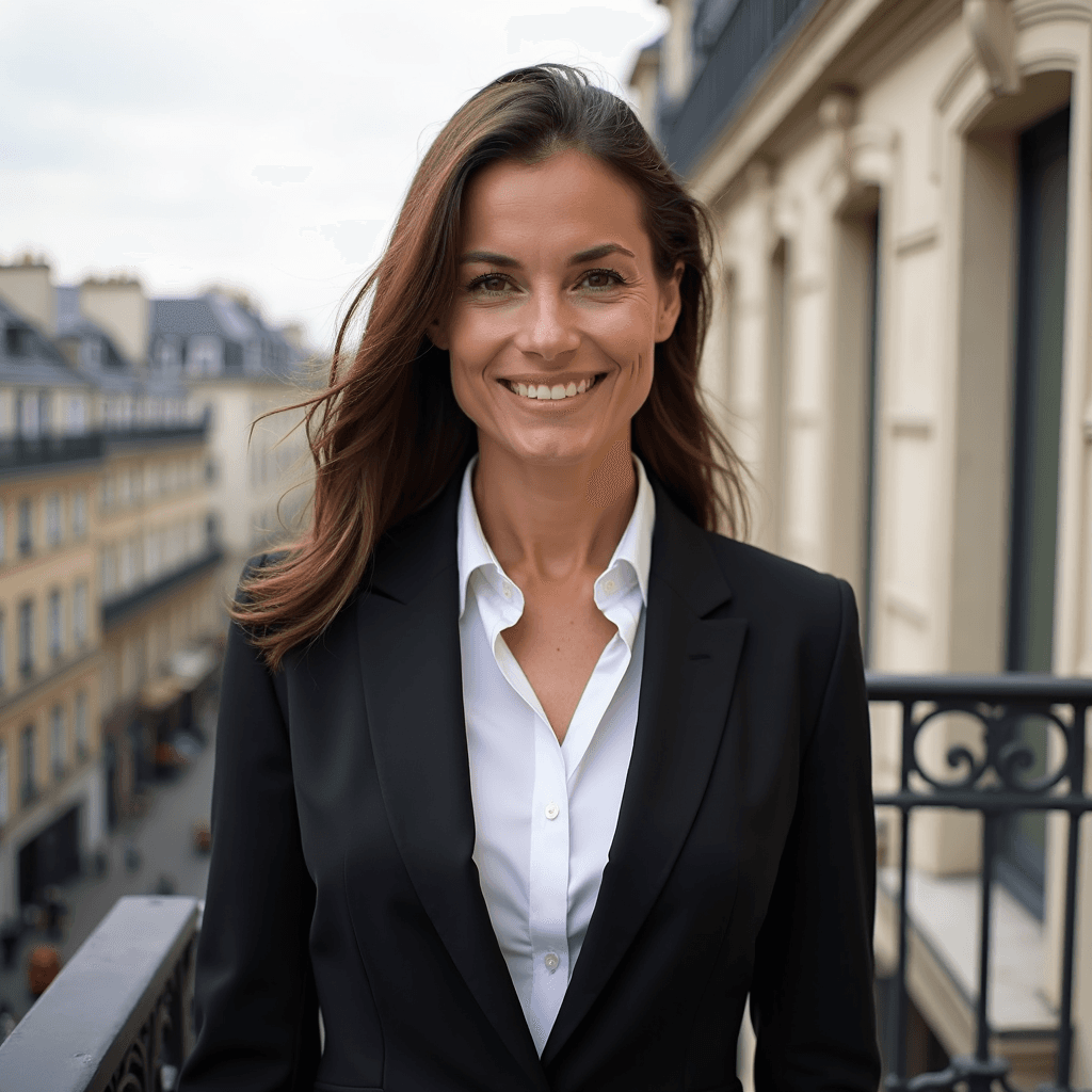 Professional AI headshot with french rooftop terrace with architectural details background