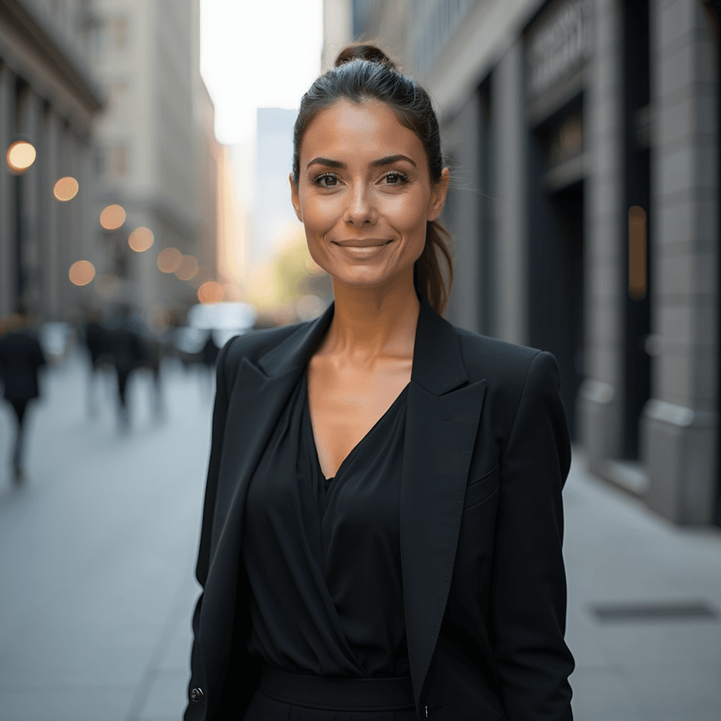 Professional AI headshot with urban elegance setting with sophisticated city backdrop background