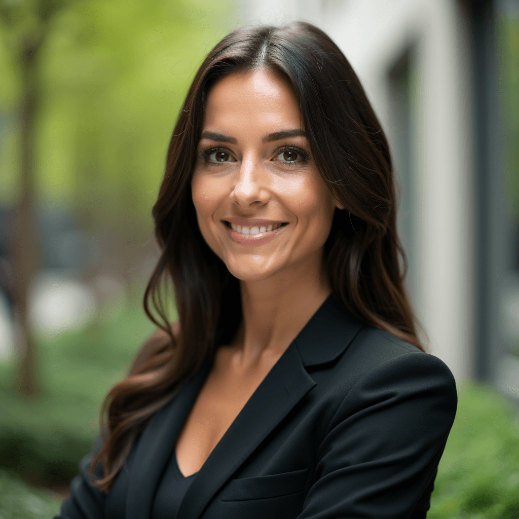 Professional AI headshot with urban oasis with greenery in city setting background