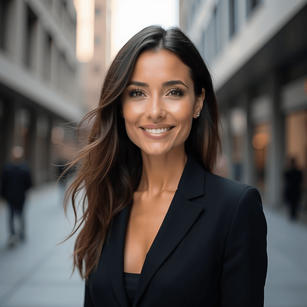 Professional AI headshot with urban setting with architectural elements background