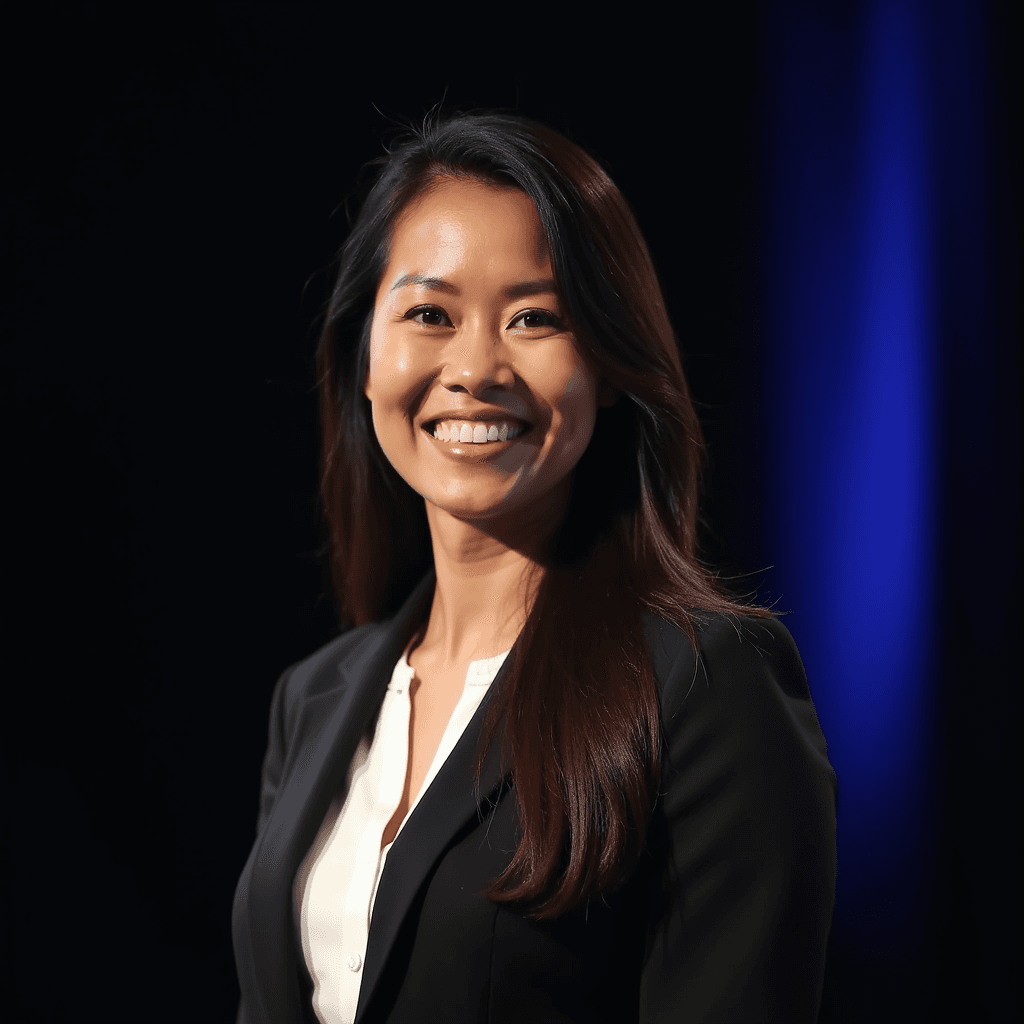 Professional AI headshot with corporate presentation backdrop with executive environment background