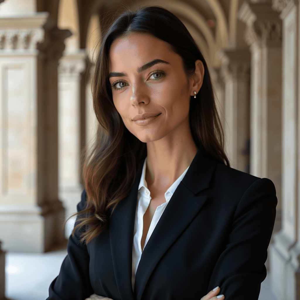 Professional AI headshot with architectural stonework with classical details background