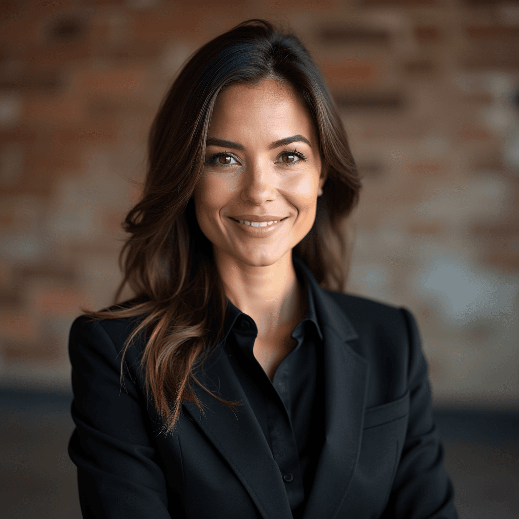 Professional AI headshot with creative loft with exposed brick wall texture background