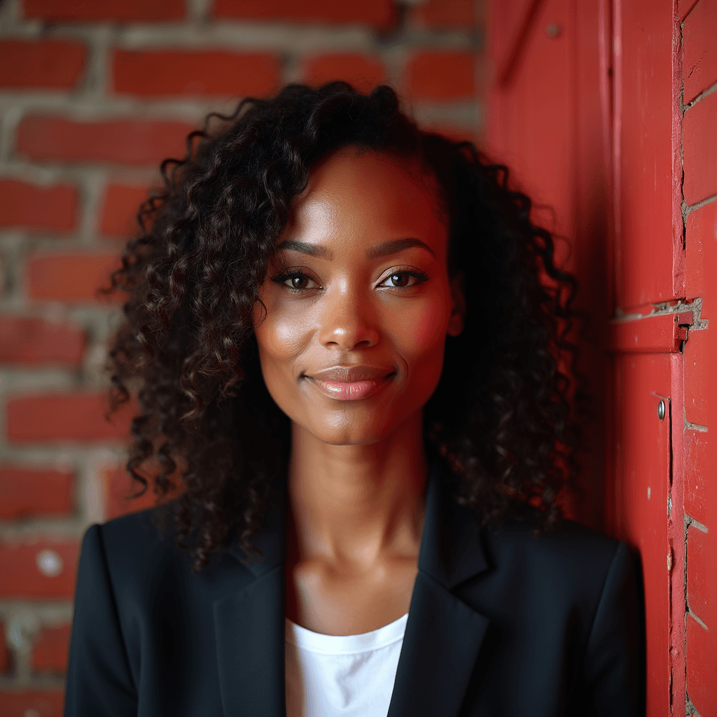 Professional AI headshot with red brick wall with artistic urban character background
