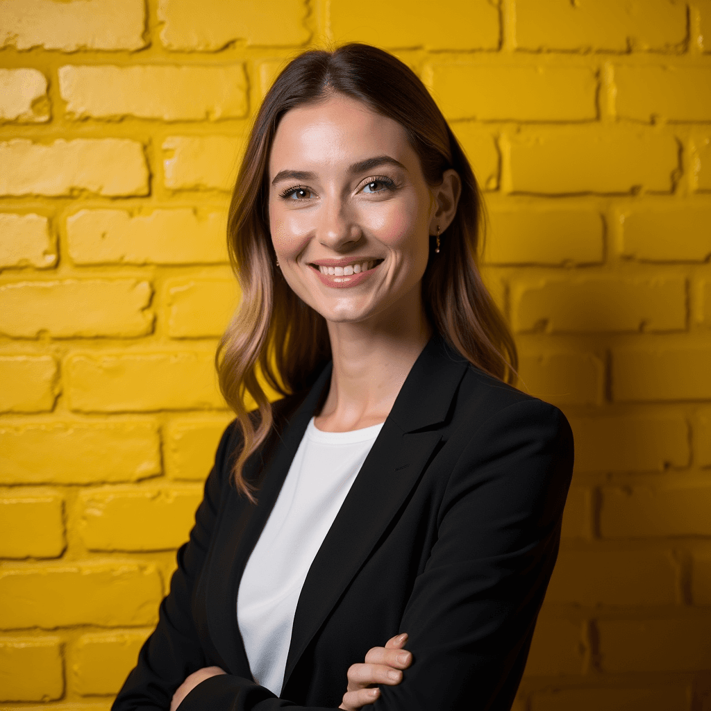 Professional AI headshot with yellow brick wall with vintage charm background