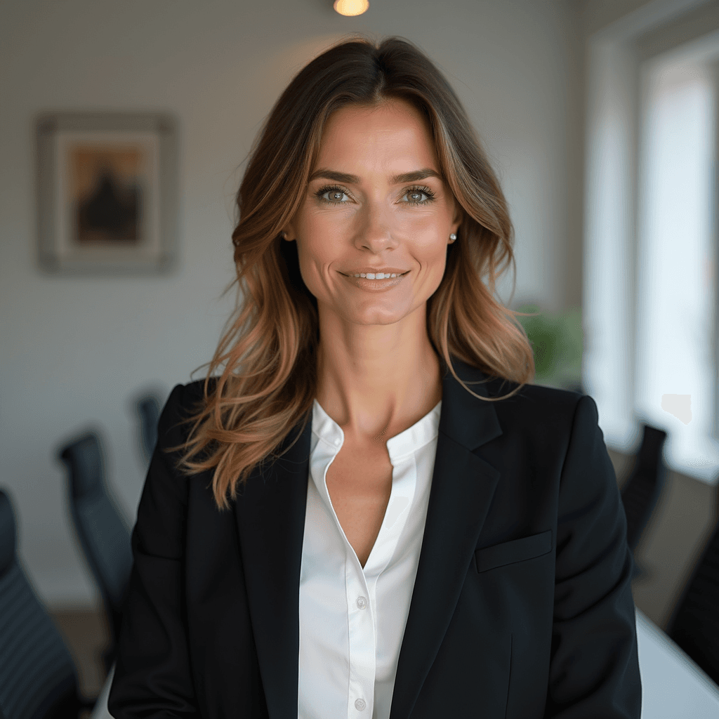 Professional AI headshot with modern work-from-home desk setup background