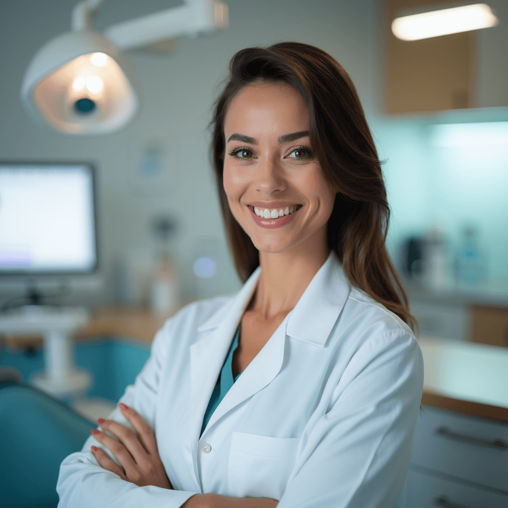 Professional AI headshot with dental office with clean professional environment background