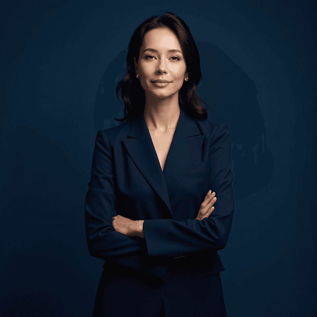 Professional AI headshot with navy blue background