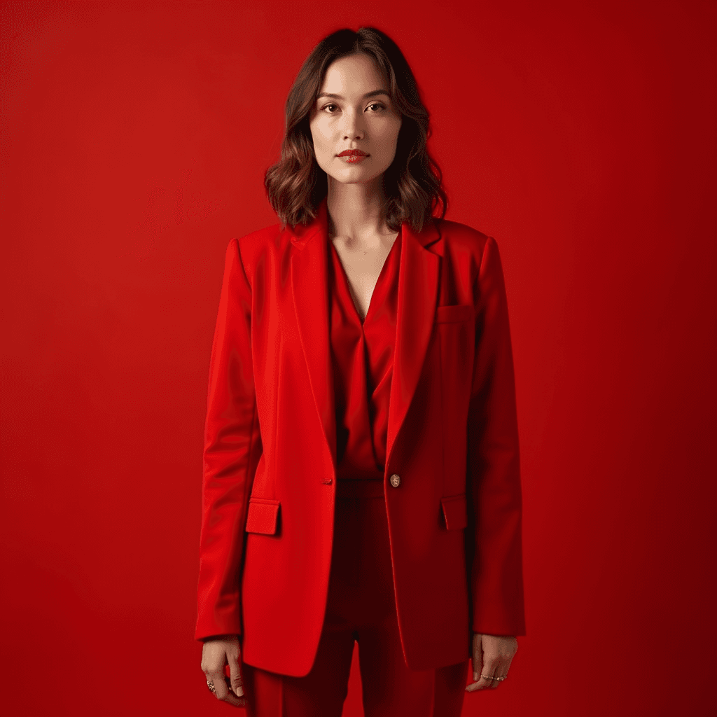 Professional AI headshot with red background