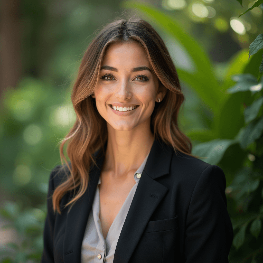 Professional AI headshot with botanical shadows with natural foliage background