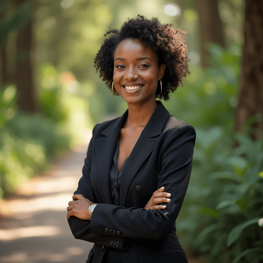 Professional AI headshot with enchanted pathway with natural atmosphere background