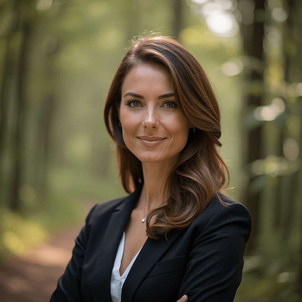 Professional AI headshot with forest setting with natural tree coverage background