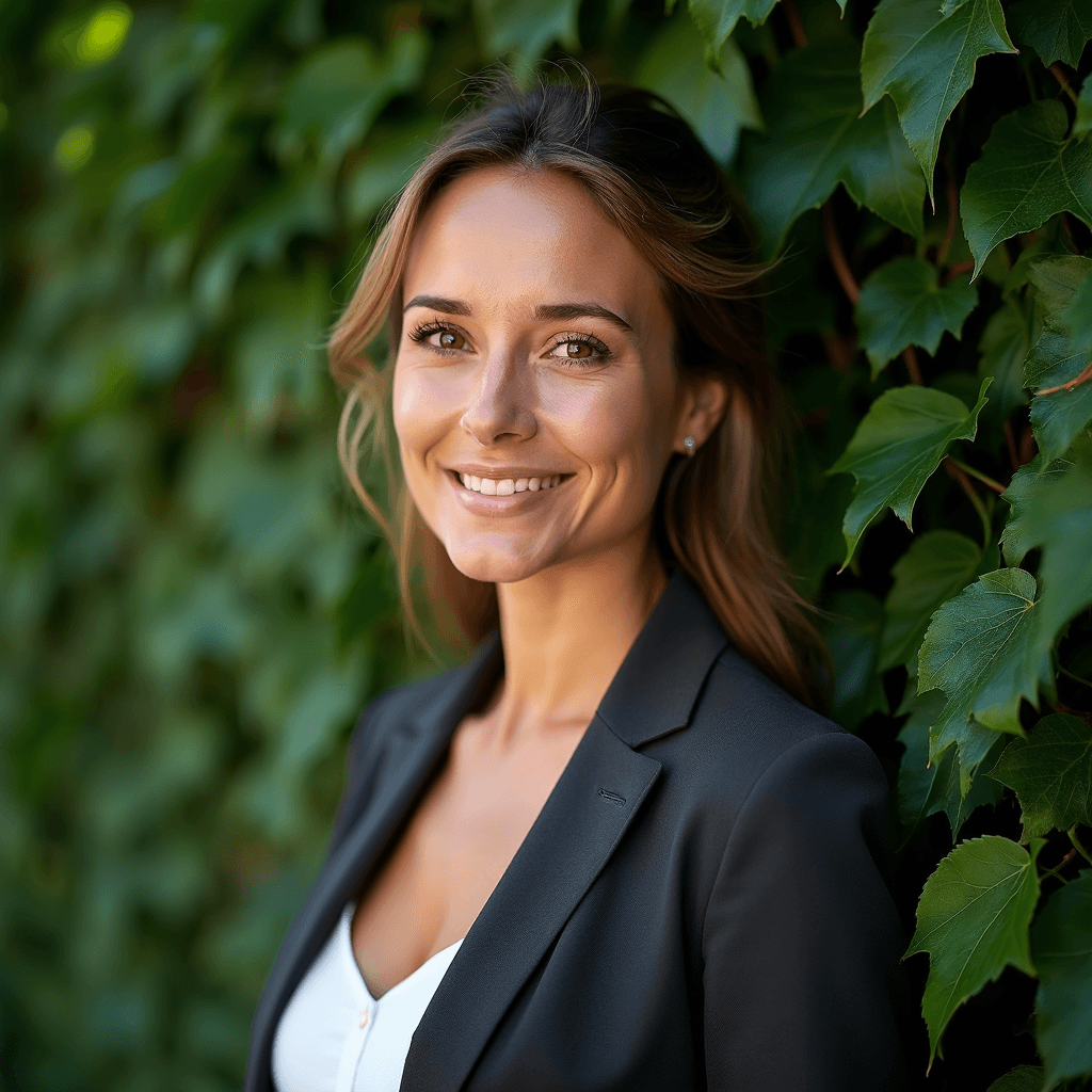 Professional AI headshot with ivy wall with natural green texture background