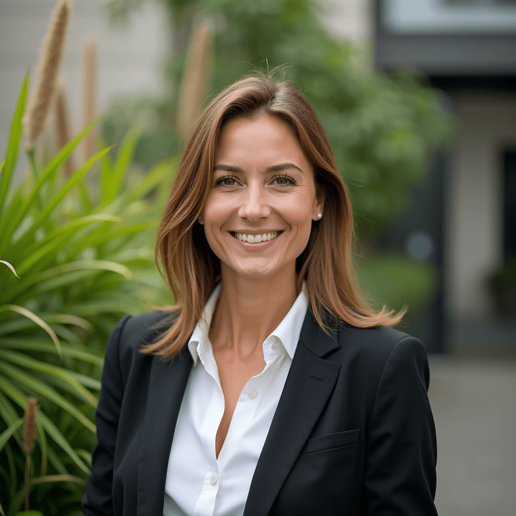 Professional AI headshot with urban garden with city greenery and plants background