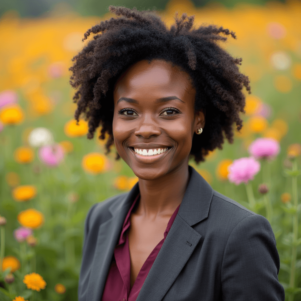 Professional AI headshot with wildflower field with colorful blooms gently blurred background