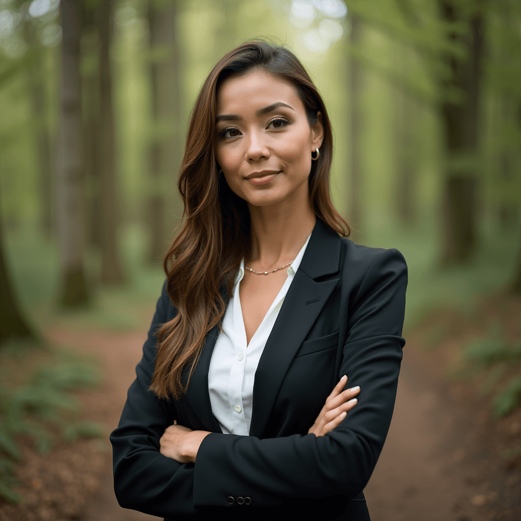 Professional AI headshot with woods with natural forest atmosphere background