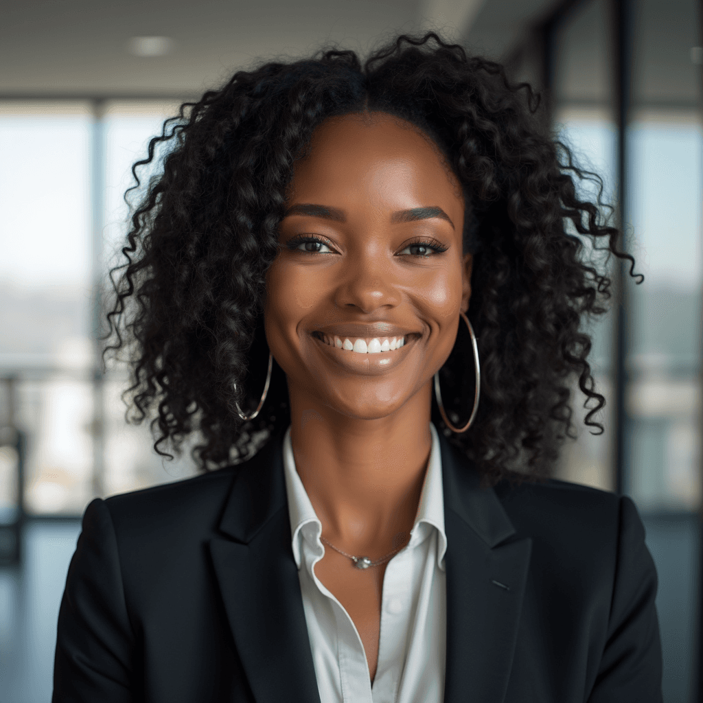 Professional AI headshot with minimalistic modern office interior background