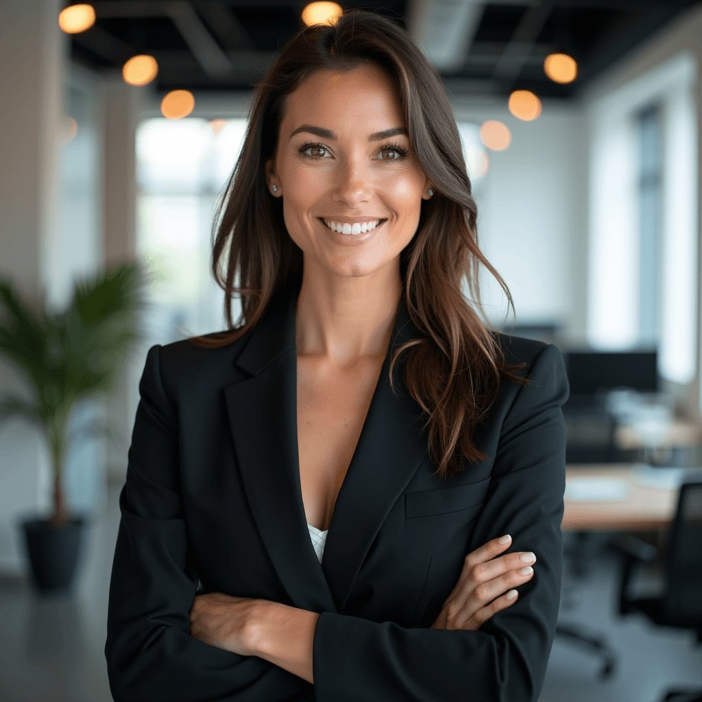 Professional AI headshot with office workspace with modern furniture background