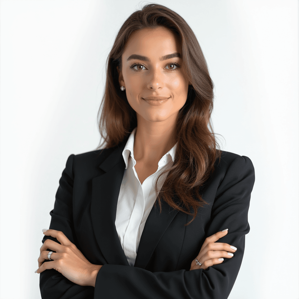 Professional AI headshot with plain solid cool white background