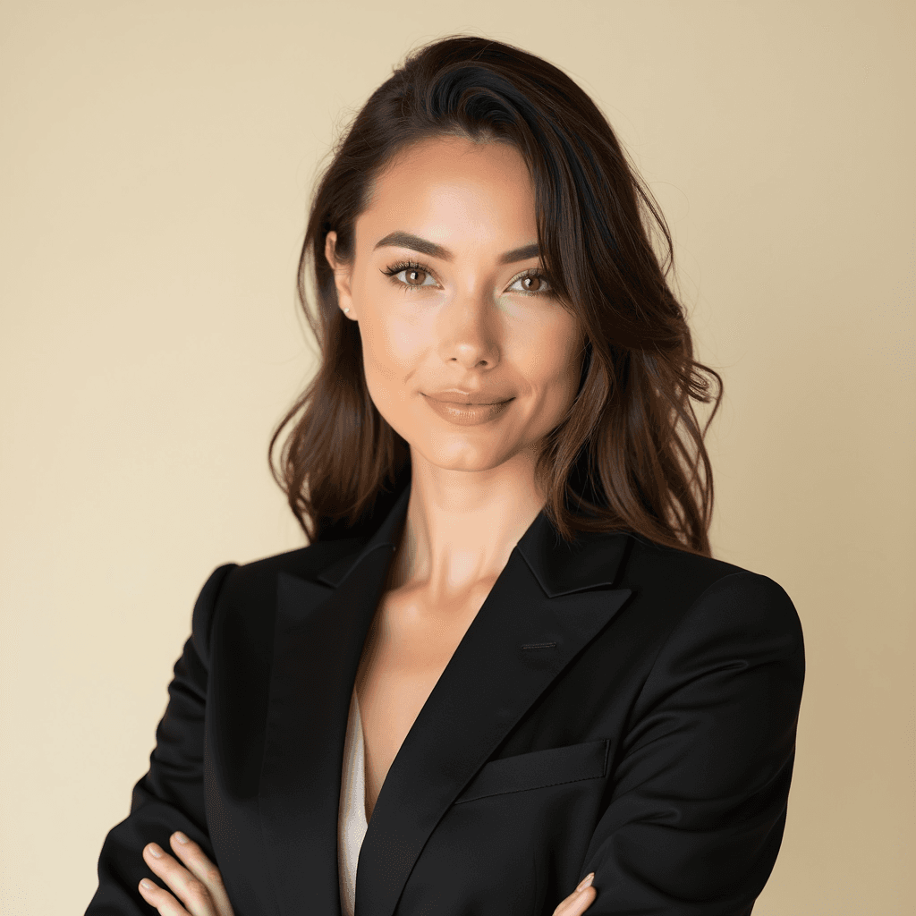 Professional AI headshot with plain solid cream background