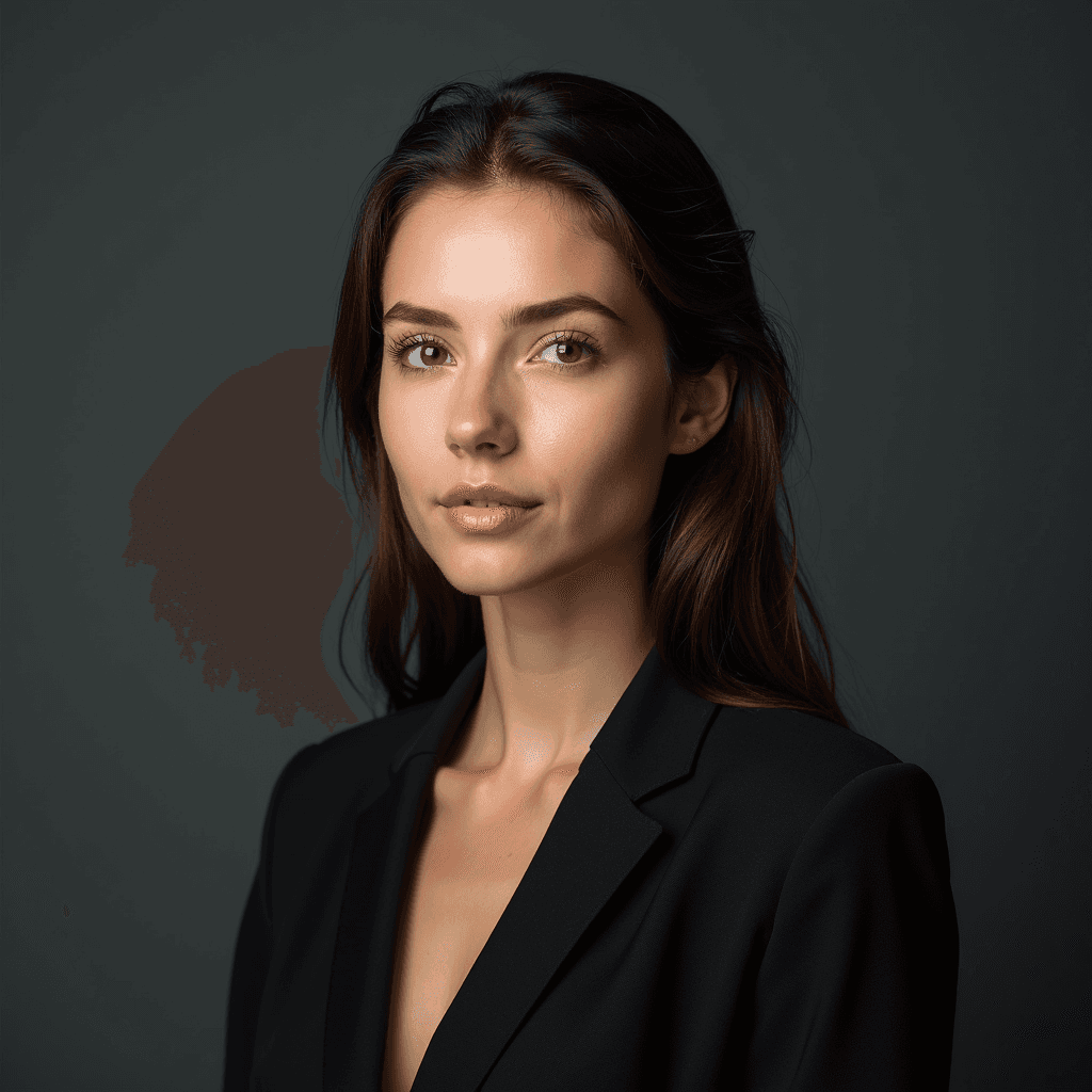 Professional AI headshot with plain solid dark gray background