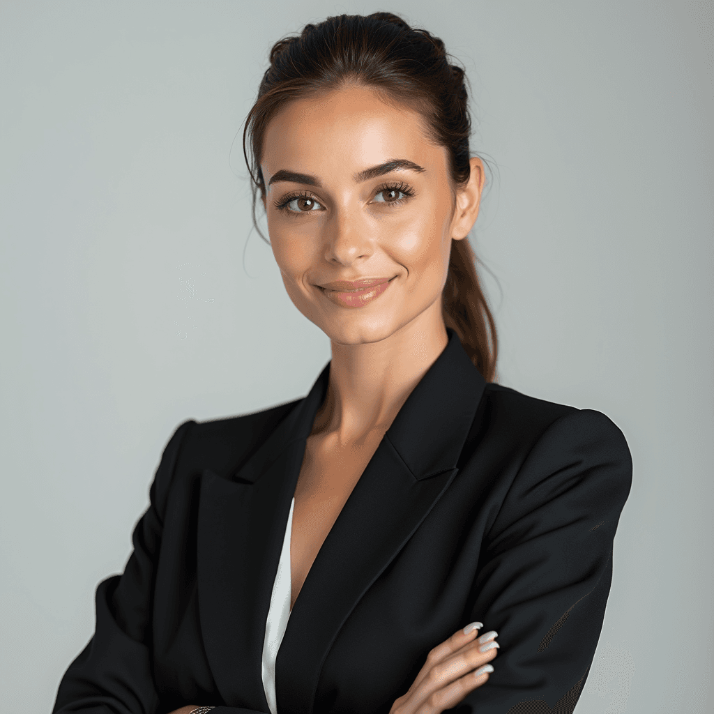 Professional AI headshot with plain solid light gray background