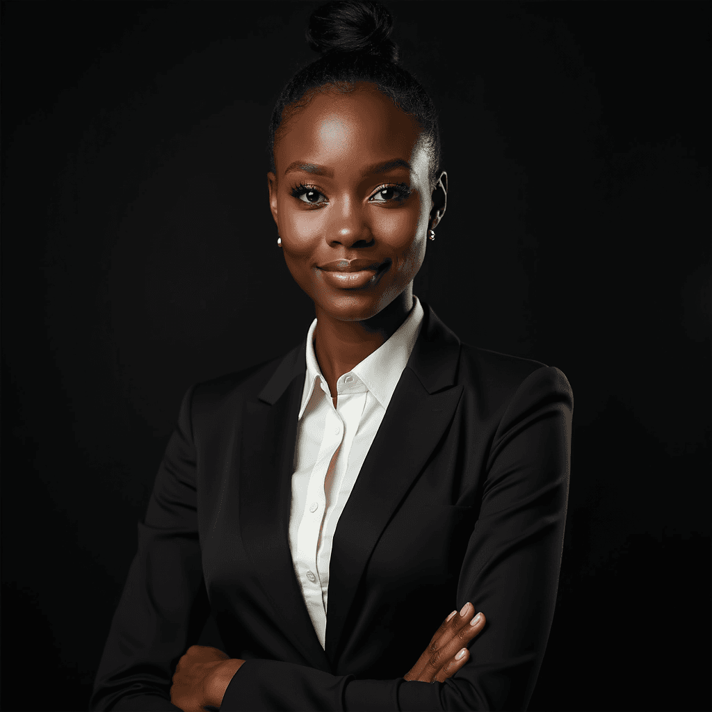 Professional AI headshot with plain solid matte black background